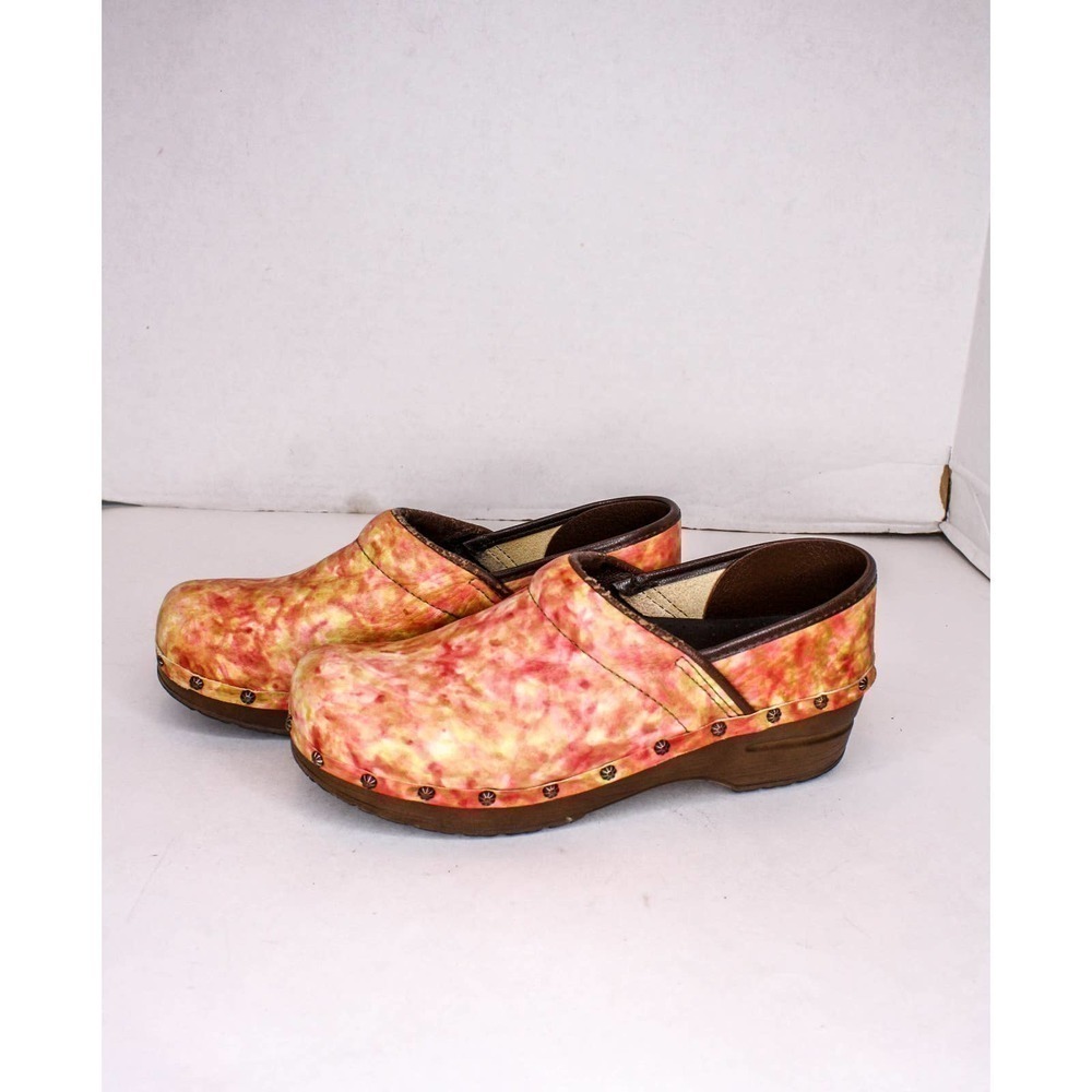 Sanita Clogs Orange Pink White Slip on Leather Size 38